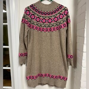LOFT Beige and Pink Knit Fair Isle Sweater Dress